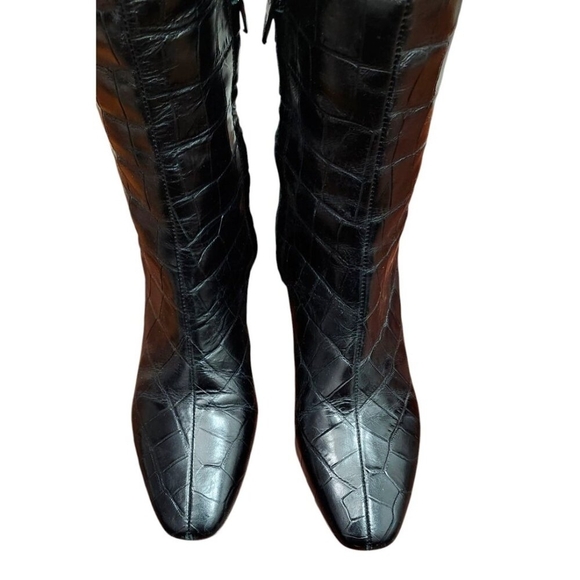 Sigerson Morrison Women's Paislee Croc-Embossed Square-Toe Knee-High Boots 37.5 - Picture 5 of 12